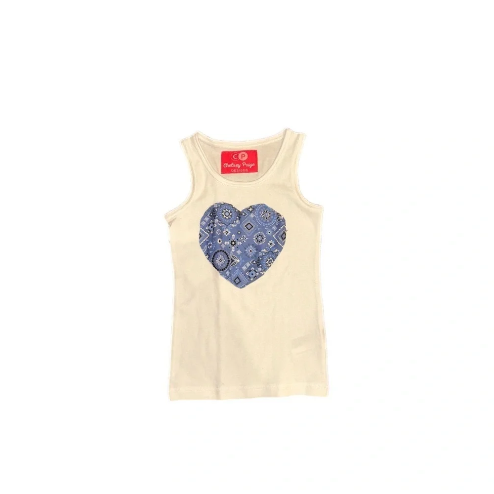 Kid’s White Tank Top W/ Paisley Heart Patch